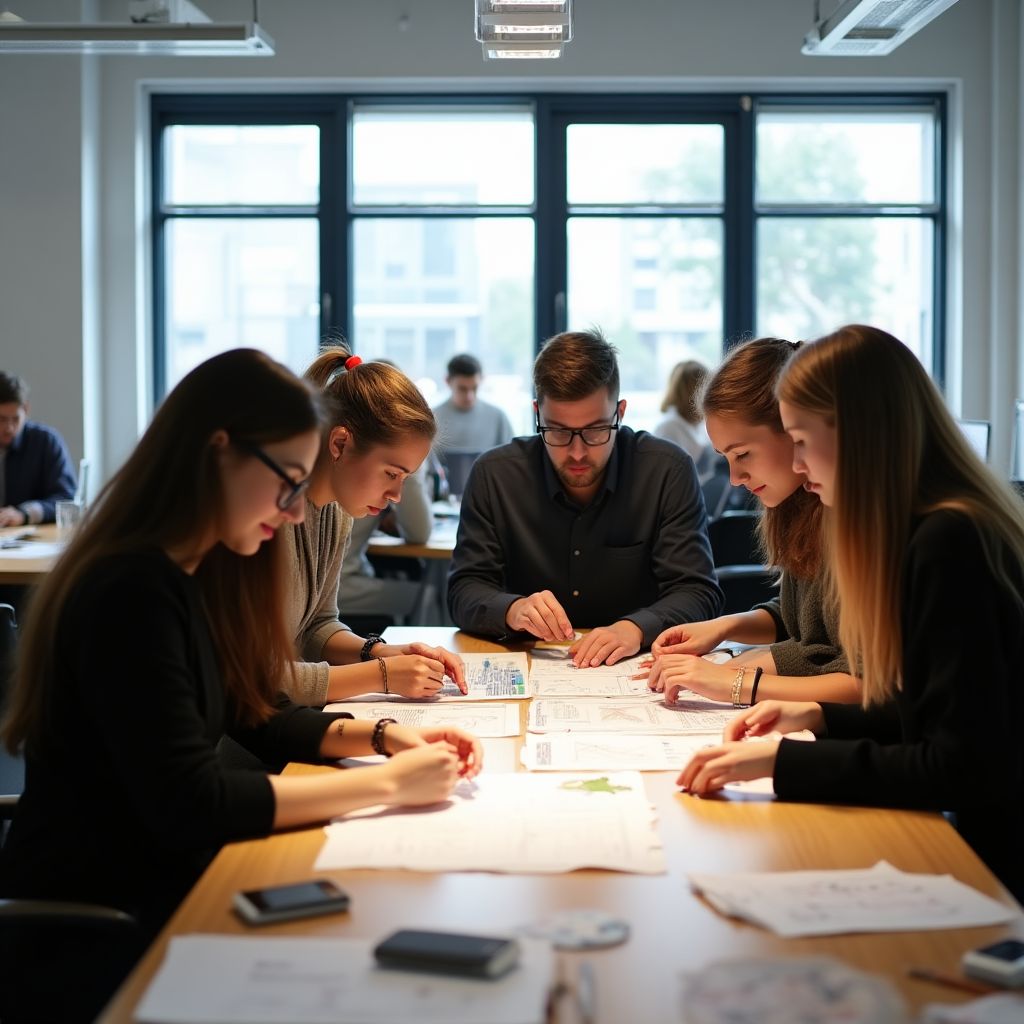 Estudiantes trabajando en proyectos de diseño